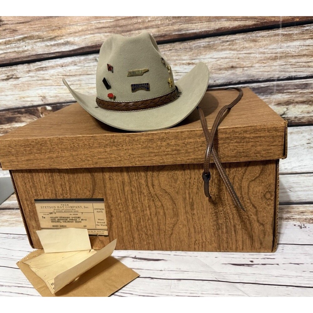 Vtg Stetson Stockman Limited Edition Billy Kidd Cowboy Hat 7 w/ Box & Reciept